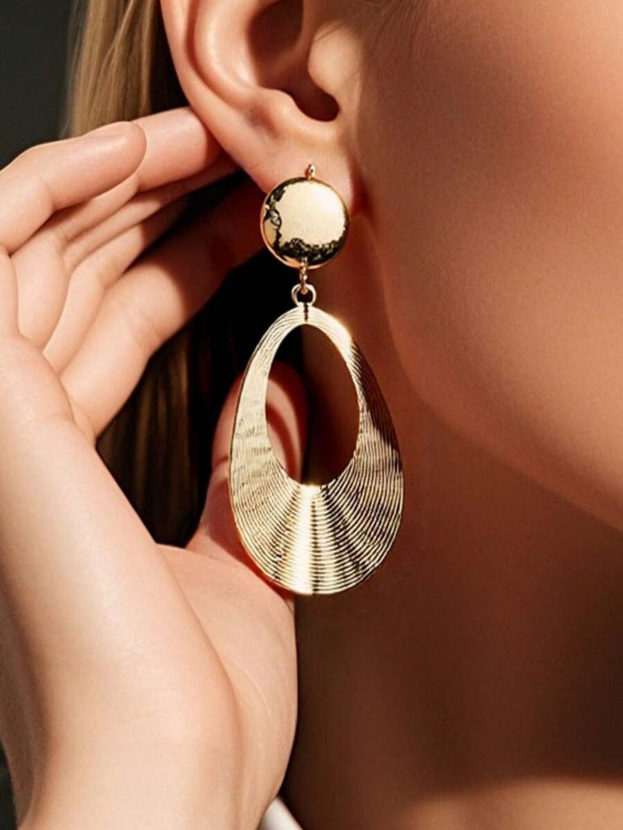 1 Đôi bông tai mặt dây chuyền hình giọt nước rỗng màu vàng, trang sức phong cách tối giản thanh lịch, quà tặng thời trang cho phụ nữ, phù hợp đeo hàng ngày. - Vàng - Xem 1