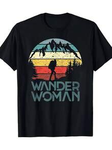 Camiseta Gráfica Retro de Aventura "Wander Woman" - Camiseta Casual de Poliéster Negra con Diseño de Atardecer en la Montaña, Regalo Perfecto para Mujeres y Jóvenes, Ropa Casual Y2k - Blanco - Ver 10