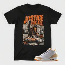 Camiseta Justice For All Sneakerhead, J1o1rdan 3 Naranja Cítrico a juego con zapatillas, Ropa urbana naranja. Camiseta de algodón suave de 220 g para hombre y mujer, confeccionada con tejido premium duradero y agradable al tacto, ideal para todo tipo de cuerpo y para uso diario. Camisetas casuales transpirables y ligeras, conjuntos elegantes para otoño, perfectas para el día a día, actividades al aire libre, viajes, vacaciones y fiestas temáticas durante todo el año. - Negro - Ver 1