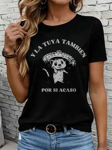 Camisetas de manga corta para mujer en blanco y negro son adecuadas para el ocio diario, el hogar y los viajes al aire libre. Camiseta con diseño de gambá lindo con sombrero, divertida camiseta con gráficos de inspiración mexicana para mujer, con el diseño "Y La Tuya Tambien Por Si Acaso". Camiseta casual blanca, ideal como regalo para fiestas o vacaciones. - Negro - Ver 7