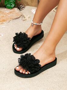 Spring/Summer Fashion Elegant, Classic Generous, Minimalist Stylish, Outdoor Non-Slip Beach Slippers With Decals For Women - Black - View 6