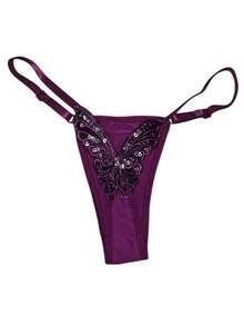 Butterfly Panties Kit 2 Microfiber Thong Lingerie Sexy Sensual Adjustable G-String - Azul bebé y morado - Ver 3