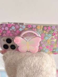 1pc Spring Fresh Butterfly Design: Elegant Bow Magnetic Phone Stand - With Foldable And Extendable Functions. This Stylish Multifunctional Smartphone Accessory Is Specially Designed For Women And Young Girls, Fully Compatible With Apple And Android Devices - Multicolor - View 8
