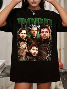 Limited Robb Stark Vintage T-shirt, present till kvinnor och män, unisex retro fantasy fan-t-shirt - Svart - Visa 1