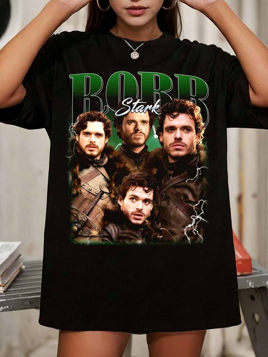 Limited Robb Stark Vintage T-shirt, present till kvinnor och män, unisex retro fantasy fan-t-shirt - Svart - Visa 1