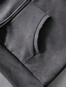 Manfinity Streetrush Black Hoodie, Men's Street Style, Popular INS Style, Basic With Double Pockets And Double Zipper, Thermal Lining, Casual, Gift For Boyfriend/Husband, Birthday Gift, Autumn/Winter - 灰色 - 查看 5