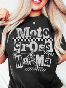 1 Cross-Country T-Shirt For Mom, Cross-Country Mother's T-Shirt, Gift For Mom, Checkered T-Shirt For Mom, Cross-Country T-Shirt, 180g, 100% Cotton, Designs Are Printed. Unisex. - 黑色 - 查看 1