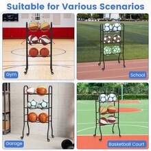 GOFLAME 3-Tier Ball Storage Holder Outdoor Basketball Rack Garage Sports Equipment Organizer For Football Soccer Volleyball - A - View 3