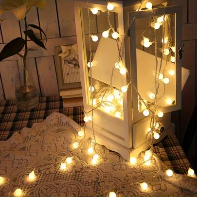 1 bộ đèn LED dây trang trí dài 1.5m/3m/6m, đèn dây hình cầu màu trắng, chạy bằng pin, thích hợp trang trí trong nhà, phòng ngủ, tường phòng, ngoài trời, đám cưới, lễ hội, Giáng sinh, tiệc tùng (Không bao gồm pin)