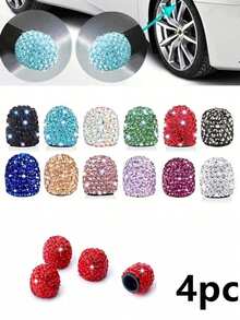 Tapa de válvula con rhinestones, tapa de núcleo de válvula de diamante completo, tapa de válvula de cerámica de diamante para coche, tapa de válvula creativa con rhinestones, tapa de núcleo de válvula modificada - A - Ver 3
