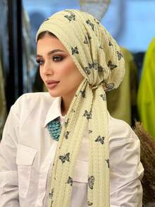 Khăn trùm đầu kiểu turban in hình bướm, màu be, chất liệu vải nhăn, nhẹ, kín đáo dành cho phụ nữ Hồi giáo. - màu sắc - Xem 16