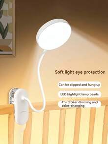 1pc LED Multi-Function 3-Color Desk Lamp, Plug-In/Rechargeable (800mAh Battery) Options, USB Clip-On Eye-Care Study Night Light, 360° Rotatable Reading Lamp, Suitable For Student Dorm, Bedroom, Classroom, Living Room, Bedside, Portable Desk Lamp - Clip-on Round Table Lamp - View 7