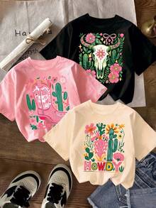 Camiseta Western Cowboy Girl Howdy Nasturtium, suave y cómoda, de manga corta casual, ropa para festivales de música country. - Negro - Ver 8