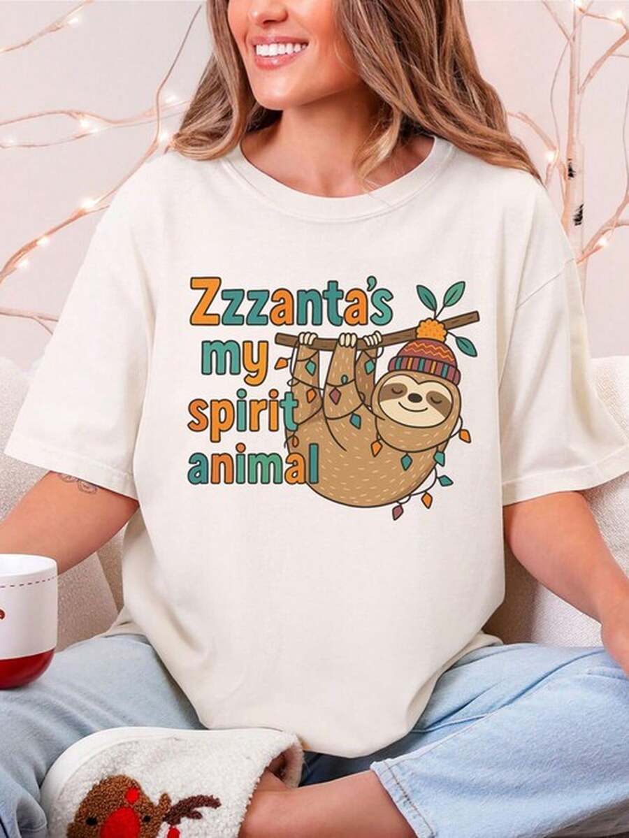 Drtido otro CH1Ristmas T1S1Hirt Zzzanta's Mpirit Animal T1EE Cute Lazy H1olidahirt R Cozy Rega1lo de Navidad para l o Ella.