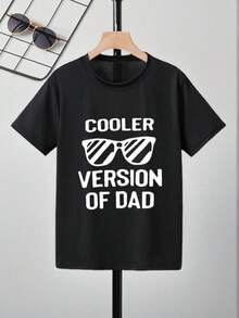 Teen T-Shirts (Only Available For The Short-Sleeved T-Shirt Shown In The Image) Short-Sleeved Crew Neck T-Shirt With Casual Slogan Print For Teen Boy, Heavyweight 100% Cotton Black T-Shirt For Summer With Cute And Cool Printed Designs. - 黑色 - 查看 1