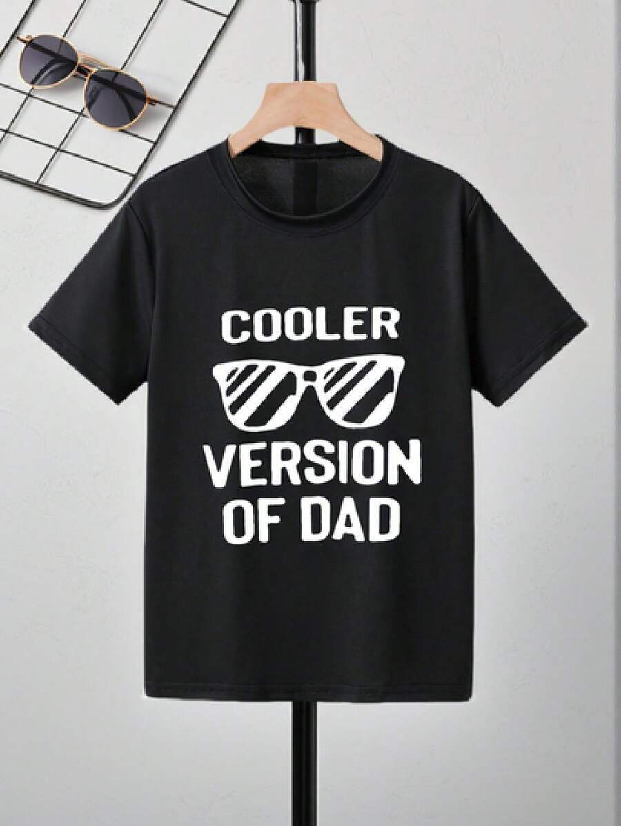 Teen T-Shirts (Only Available For The Short-Sleeved T-Shirt Shown In The Image) Short-Sleeved Crew Neck T-Shirt With Casual Slogan Print For Teen Boy, Heavyweight 100% Cotton Black T-Shirt For Summer With Cute And Cool Printed Designs. - 黑色 - 查看 1