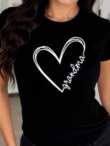 A Heart Drawn In White Symbolizes Infinite Love And Family Unity, Representing The Warm Bond Between Generations. Ideal For Expressing Affection And Tenderness. A Modern, Comfortable Women's T-Shirt For Everyday Wear. - Black - View 8
