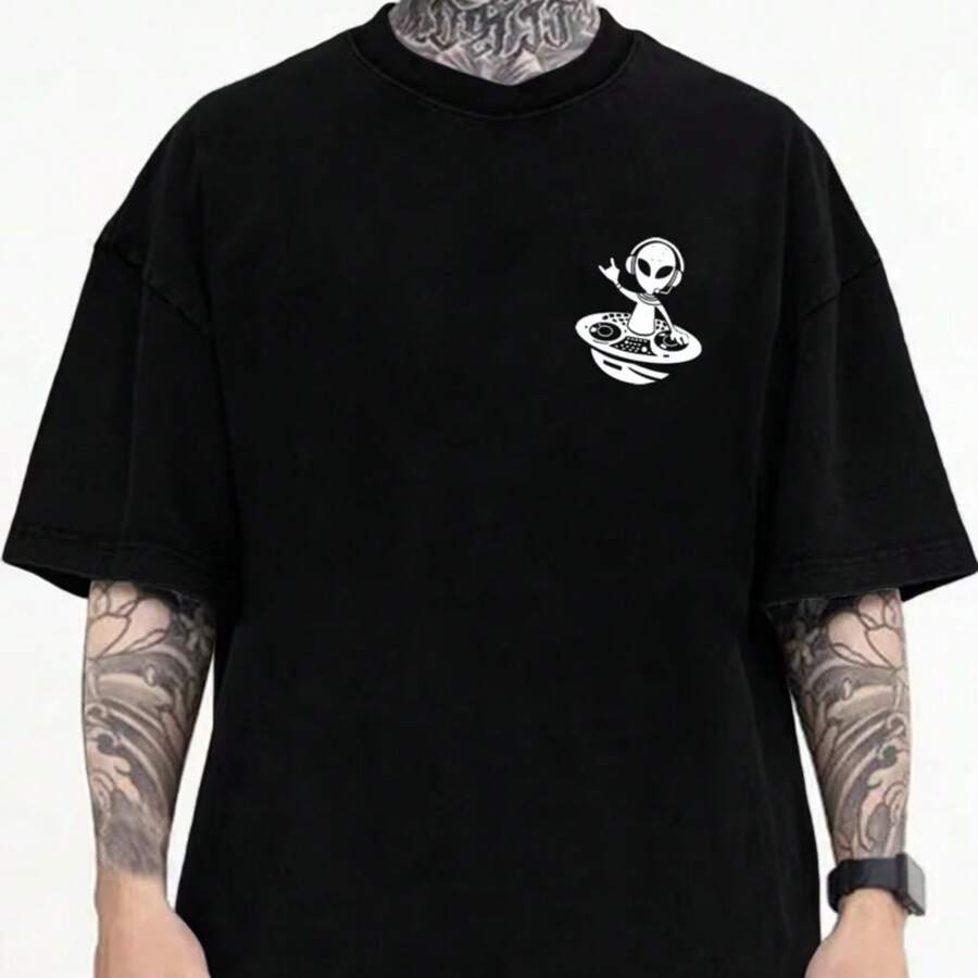 Printed T-Shirt For Men And Women - 黑色 - 查看 1