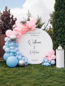 Customizable Round Backdrop (Stand Not Included), Printable Pattern/Logo/Text, Durable For Wedding, Birthday Party, Christening, Photo Booth Props And Party Decor, Modern Round Design, Smooth Texture, Round Background - Multicolor - View 3