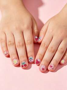 2 piezas Pegatinas de arte de uñas con forma de corazón de cereza, con diseños de cereza, corazón y lazo, minimalistas y frescos, adecuados para reuniones diarias y manicura DIY, libera tu imaginación para crear un adorable arte de uñas de cereza - Multicolor - Ver 4