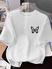 Soft 100% Cotton T-Shirt, Standard Size, Short Sleeve Clothing, Minimalist Linear Geometric Element Print Y2K - Short Sleeve T-Shirt,  Summer Casual Clothing, Breathable Cotton T-Shirt, Goes With Everything. - 白色 - 查看 6