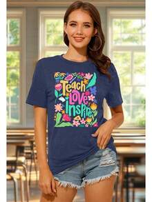 PECHAR-Camisetas de manga corta para profesores, diseño bohemio, diseño floral salvaje - Azul - Ver 3