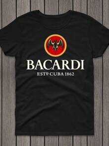 Bacardi black tshirt, unisex adult shirt, Bacardi rum logo adult shirt, beer and alcohol logo clothingblusas para mujer playeras de mujer vestidos casuales para mujer y2k playeras deportivas para mujer verano camisetas ropa de mujer Fashion Perfect For Daily - Negro - Ver 1
