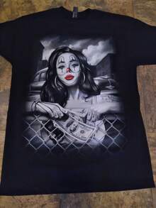 Women's Vintage Urban Style T-Shirt With  Print, Comfortable Short-Sleeved Casual T-Shirt, Comfortable Fabric Suitable For All Seasons, Machine Washable, Ideal As An Inexpensive Gift For Various Occasions,  Casual T-Shirt With Round Neck And Sporty Style, 100% Breathable Cotton. - 黑色 - 查看 1