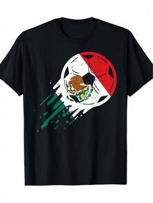 Camiseta con Balón de Fútbol y la Bandera de México - Camiseta Gráfica Retro de 100% con un Peso de 220G, Adornada con el Escudo de la Selección Mexicana y un Diseño de Águila. Disponible en Tallas Unisex para Adultos y Jóvenes - Negro - Ver 6