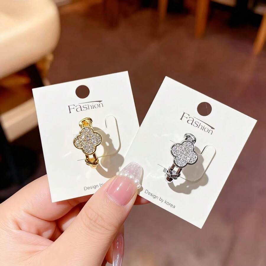 1件套小众设计多功能戒指,三叶草镂空简约优雅戒指 - 四葉戒指 - 查看 1
