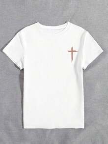 Vintage Christian Short Sleeve T-Shirt With Bible Verses, Casual T-Shirt, Retro T-Shirt With Cross Print, "Pray Mom" Crew Neck T-Shirt, Graphic T-Shirts For Women - 白色 - 查看 3