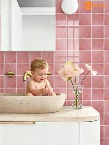 SUPSTICKER 12pcs Multi-Color Solid Faux Brick Texture Morandian Watercolor Minimalist Ins Style Crystal Self-Adhesive Wall Stickers, Premium Thick PVC Material, Easy Installation Peel And Stick, Freely Combinable, Waterproof, Oil-Proof, Dirt-Resistant, Easy To Clean And Remove, Suitable For Kitchen, Bathroom, Children's Room, Rental Home Decor Renovation, 7.87*7.87inch/11.81*11.81inch - Multicolor - View 4