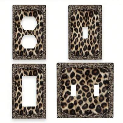 1pc Polycarbonate Thermoplastic Leopard Print Decorative Switch Panel, Suitable For Indoor/Outdoor, Bedroom, Kitchen