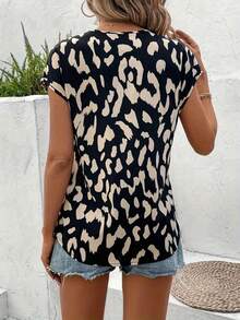 Women's Casual Daily Leopard Print V-Neck Batwing Sleeve Blouse, Summer - Multicolor - View 2
