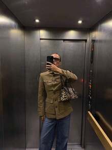 Chaqueta de mujer con cuello alto, manga larga y bolsillos con lazo, elegante para otoño y primavera - Albaricoque - Ver 6