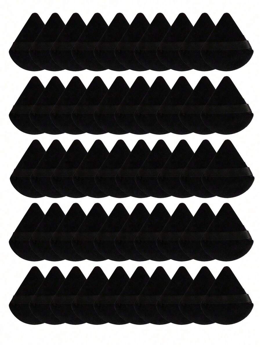 50-Piece Triangular Velvet Powder Puff, Facial Loose Powder Puff, Reusable Powder Puff, Face And Eye Makeup Puff, Soft Foundation Puff, Foundation Dry Powder Makeup Tool,Room Decor, Dressing Table, Travel, Bedroom, Makeup Accessories, Powder Puff - Black - View 1