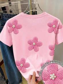 Camiseta casual de mujer con estampado todo sobre, linda y elegante para vacaciones, fiestas en la playa, estampado floral Y2K, moda callejera, vuelta al colegio, ocio festivo - Multicolor 7 - Ver 2