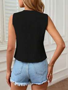 Chaleco sin mangas elegante y casual para uso diario en verano para mujeres - Negro - Ver 2