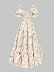 MOD Vestido largo de encaje blanco con volantes estilo victoriano vintage, vestido de fiesta, vestido de graduación, con exquisita mano de obra - Amarillo claro - Ver 3