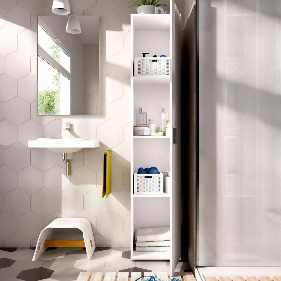 Dmora Arrow - Armadio Multiuso 1 Anta, 35x190h cm Bianco, 3 Ripiani - Bianco - Visualizzare 1