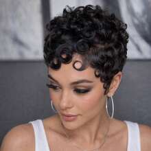 AMECIRE 13x4 HD Lace Front Wig Human Hair Wigs For Women - Short Layered Curly Glueless Wig Deep Wave Pixie Cut Human Hair Wigs For Daily And Party Use Short Wigs Natural Curly - Natural Black - View 4