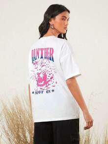 Camiseta Casual Minimalista Animal Planet X para Mujer, Blanca, con Estampado Divertido de Leopardo y Letras, Cuello Redondo, Manga Corta, Verano 
 Camiseta Gráfica Blanca Divertida - Estilo Urbano Vintage Unisex, Camiseta de Algodón de Manga Corta con Cuello Redondo, Blusas para mujer, playeras de mujer, blusas casuales para dama. - Blanco - Ver 3