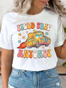1 "Field Trip Anyone" T-Shirt, School Trip T-Shirt, "Teacher Magic School Bus" T-Shirt, Field Day T-Shirt, "Seatbelts Everyone" T-Shirt, "Frizzle" T-Shirt, Teacher T-Shirt, Oversized Graphic Tees For Women, 100% Cotton, Crew Neck, Short Sleeve, Casual Tops, 180g, 100% Cotton, All Designs Are Printed. Unisex. - 學校旅行襯衫006 - 查看 12
