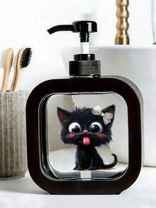 1pc Cute Black Cat And Floral Pattern Soap Dispenser Bottle - Reusable Press-Type Dispenser Bottle, Suitable For Hand Soap, Body Wash, Etc., Compact For Kitchen And Bathroom, Perfect Housewarming Gift Or Spring Decor For Cat Lovers, Made Of Plastic, Fun Design, Easy To Use With Press Mechanism - Multicolor - View 6