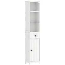 Armario de baño, armario alto con 3 estantes, 1 cajón, mueble de baño, estante de baño, armario de baño, mueble de baño, blanco, 34x24x170,5cm - Blanco - Ver 1