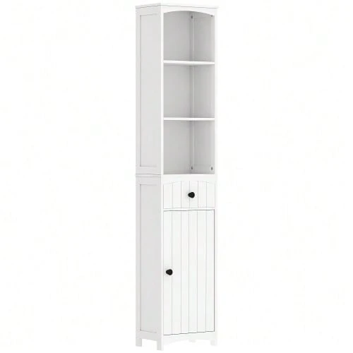 Armario de baño, armario alto con 3 estantes, 1 cajón, mueble de baño, estante de baño, armario de baño, mueble de baño, blanco, 34x24x170,5cm - Blanco - Ver 1