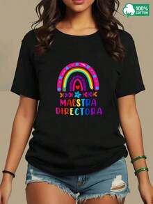 1 Piece Women's Blouses Beautiful Blouses For Women Elegant Women's Clothing Rainbow Master Director Blouses 180G White And Rainbow Print High Quality Basic Round Neck Loose Fit For Men And Women Breathable Versatile Machine Washable Comfortable Size S ~ 3XL Daily Casual Sporty Essential Summer Suitable For Spring, Summer And Autumn Maija Women - 黑色 - 查看 4