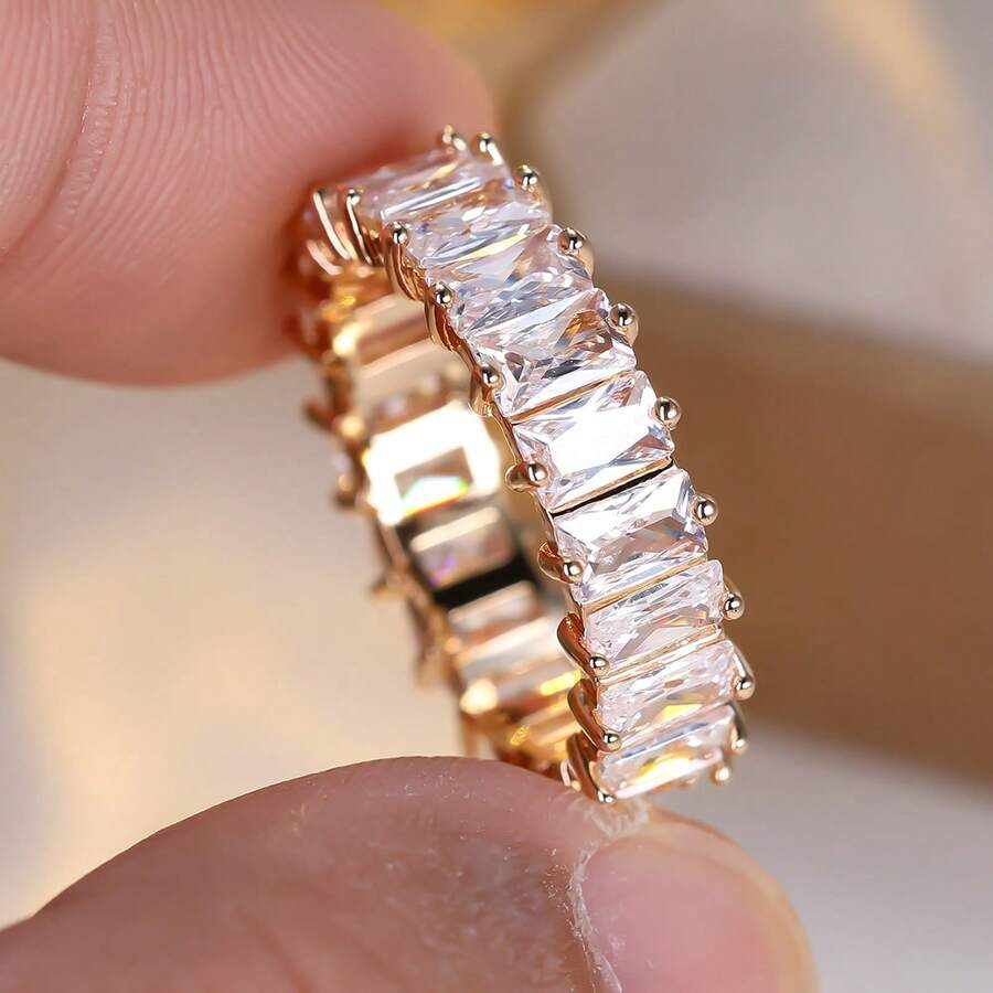 Vanel 1 chiếc nhẫn sang trọng, thiết kế tinh xảo với kiểu dáng vĩnh cửu, trang sức thời trang nổi bật để đeo hàng ngày, món quà thanh lịch. - vàng trắng - Xem 1