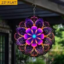 2D Flat - 1pc Colorful Petal Mandala Wind Chime - 360° Rotating Hook, 10"X10" Metal Indoor/Outdoor Decor Fan, Battery-Free, Creative Art Piece, Suitable For Garden, Yard, Home, 2D Flat Design, (Pendant Not Included), Random Style - Multicolor - View 6