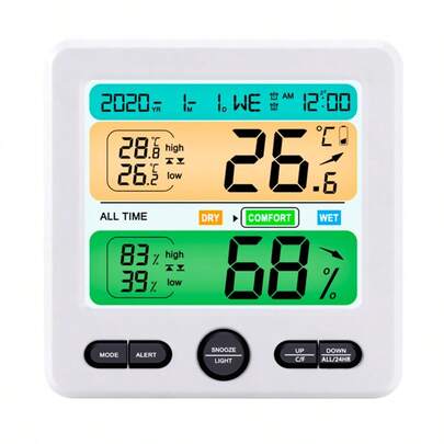 3-In-1 Wireless Indoor/Outdoor Thermometer & Hygrometer With Color Alarm, Multi-Function Digital Temperature Display Meter